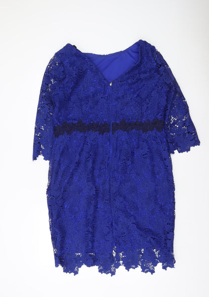 Paper Dolls Women Blue Lace Sheath Dress UK 18 Formal 3/4 Sleeve