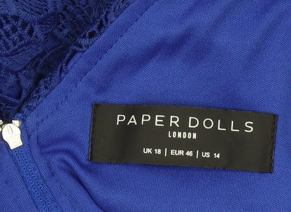 Paper Dolls Women Blue Lace Sheath Dress UK 18 Formal 3/4 Sleeve