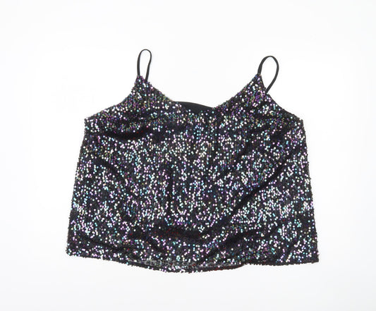 George Women Black Sequin Camisole Tank Top Size 20 Partywear