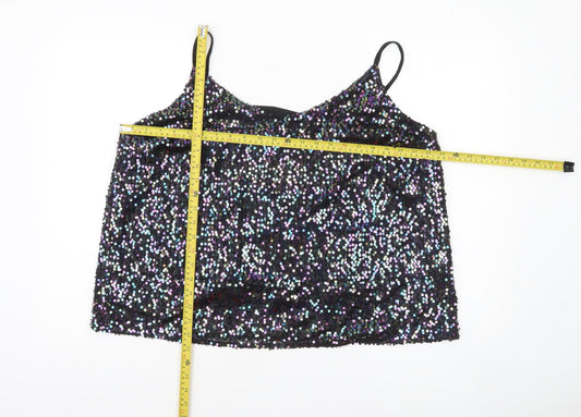 George Women Black Sequin Camisole Tank Top Size 20 Partywear