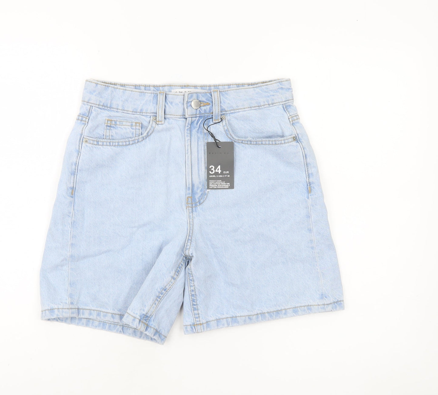 Primark Women Blue Size 6 High Waist Denim Bermuda Shorts