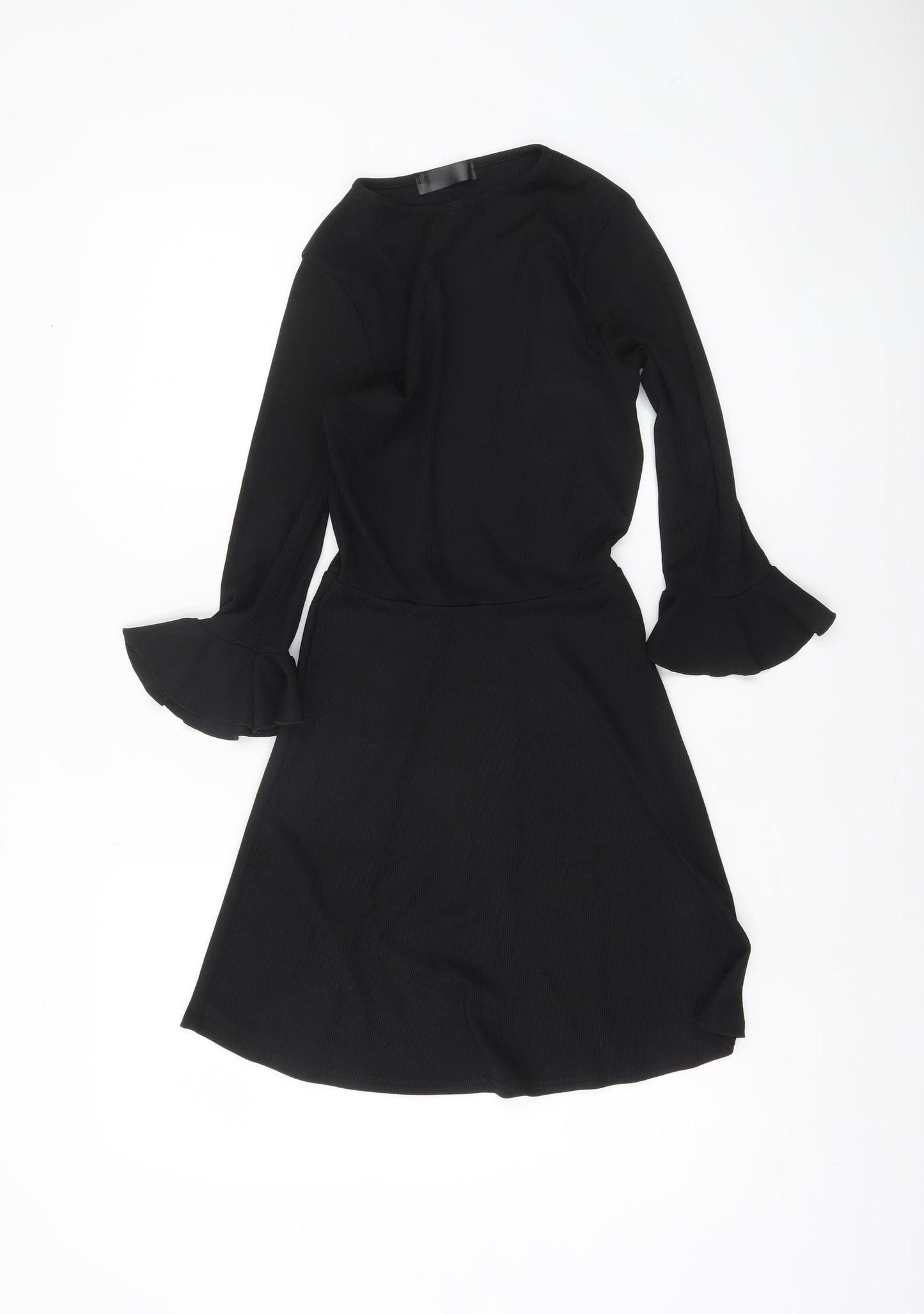 Missguided Women’s Black Size 6 Fit & Flare Knit Ruffle Sleeve Dress