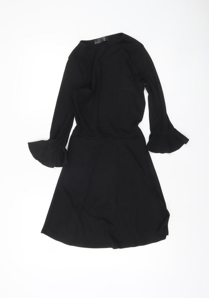 Missguided Women’s Black Size 6 Fit & Flare Knit Ruffle Sleeve Dress