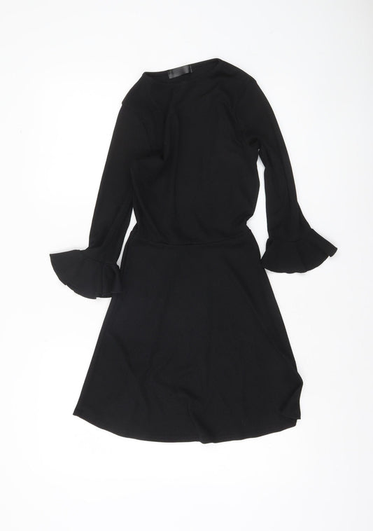 Missguided Women’s Black Size 6 Fit & Flare Knit Ruffle Sleeve Dress