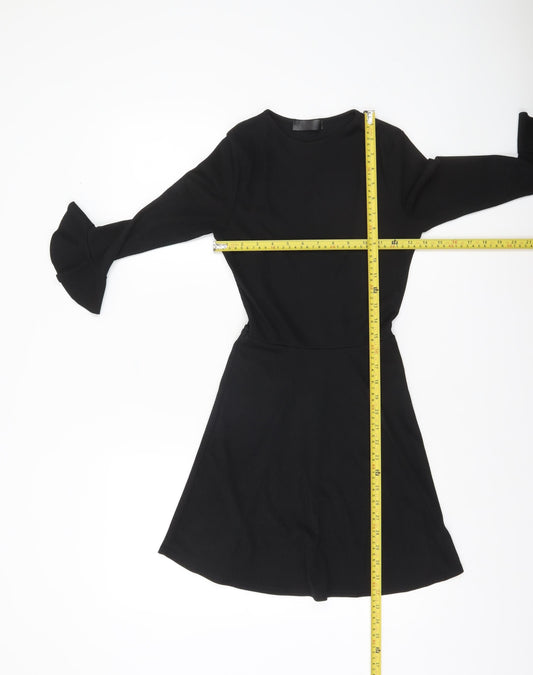 Missguided Women’s Black Size 6 Fit & Flare Knit Ruffle Sleeve Dress