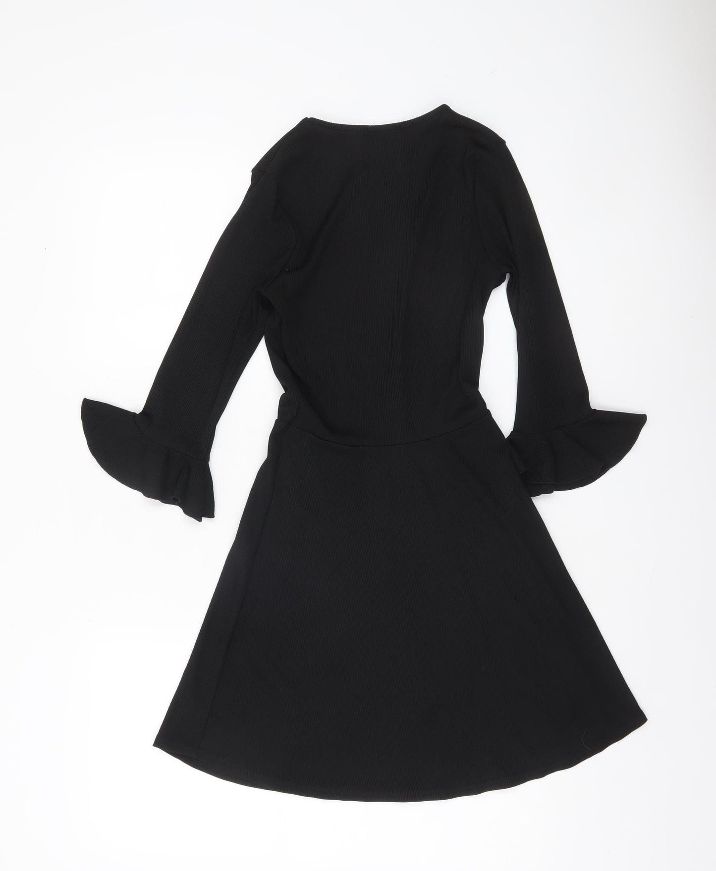 Missguided Women’s Black Size 6 Fit & Flare Knit Ruffle Sleeve Dress