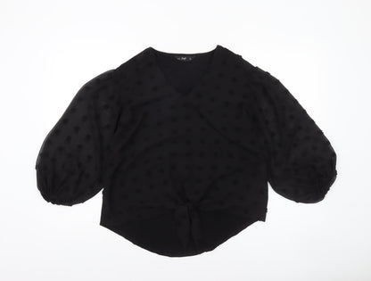 F&F Women’s Black Sheer Polka Dot Tie Front Tunic Blouse Size 8