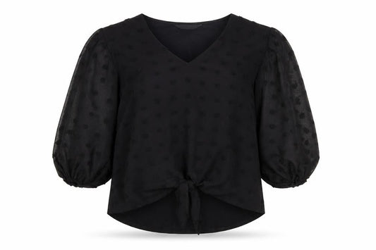 F&F Women’s Black Sheer Polka Dot Tie Front Tunic Blouse Size 8