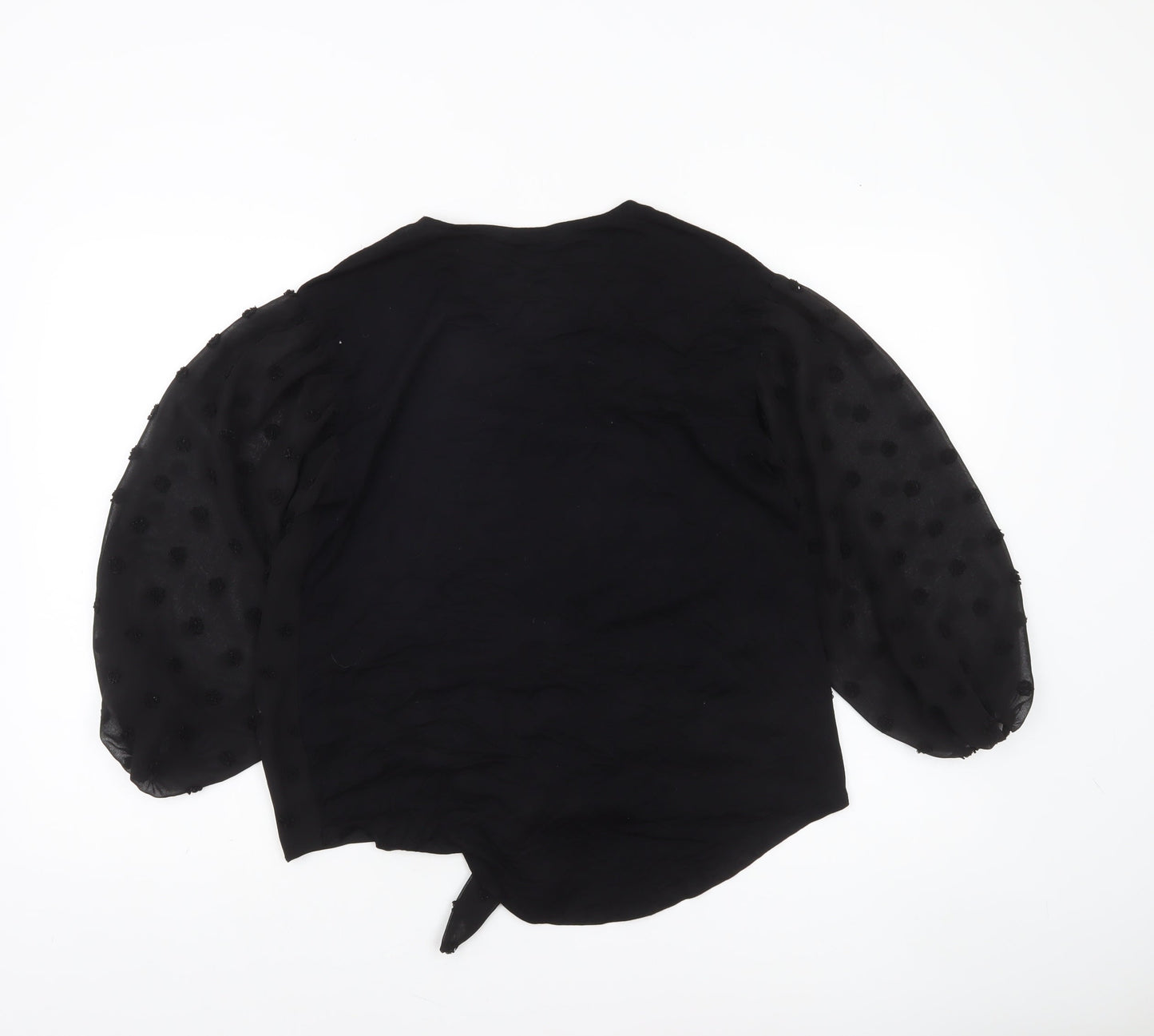 F&F Women’s Black Sheer Polka Dot Tie Front Tunic Blouse Size 8