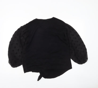 F&F Women’s Black Sheer Polka Dot Tie Front Tunic Blouse Size 8