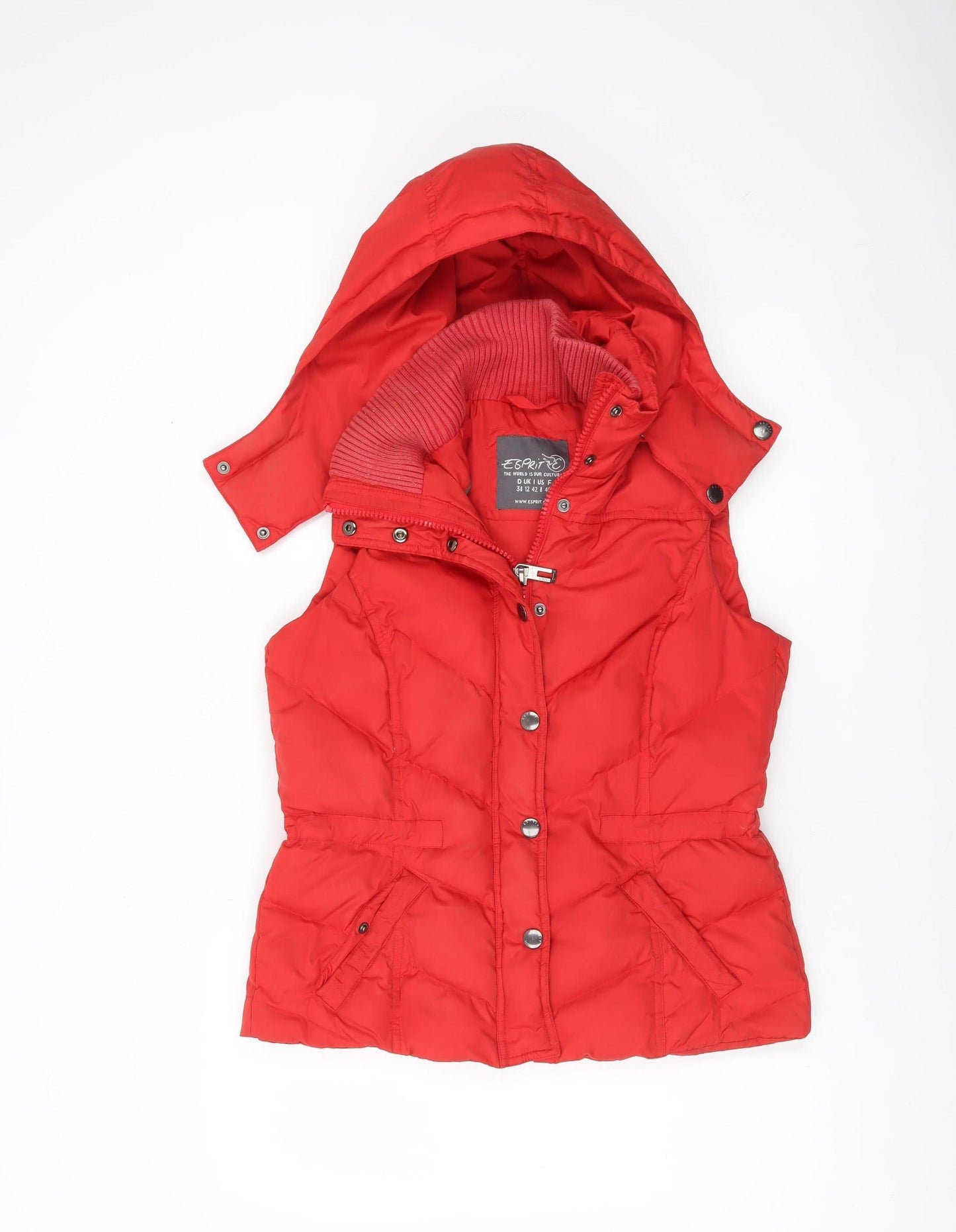 Esprit Womens Red Size 12 Hooded Puffer Waistcoat
