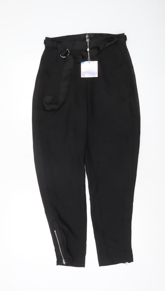 Missguided Women’s Black High Rise Belted Ankle Zip Tapered Trousers UK 10