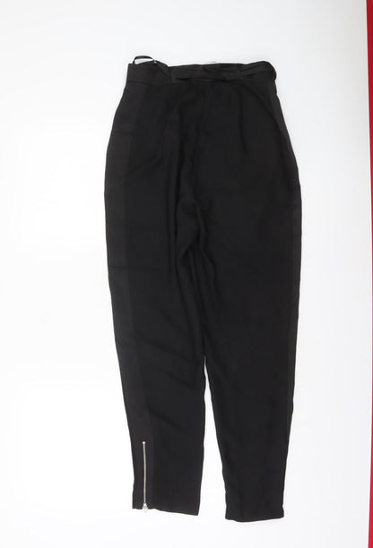 Missguided Women’s Black High Rise Belted Ankle Zip Tapered Trousers UK 10
