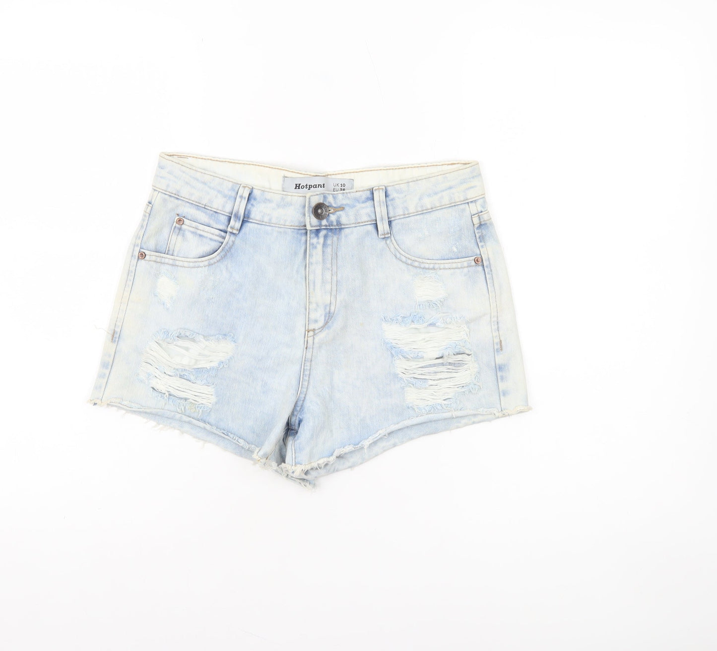 New Look Women's Blue Denim Hot Pants UK 10 Distressed Cotton Shorts