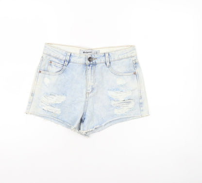 New Look Women's Blue Denim Hot Pants UK 10 Distressed Cotton Shorts