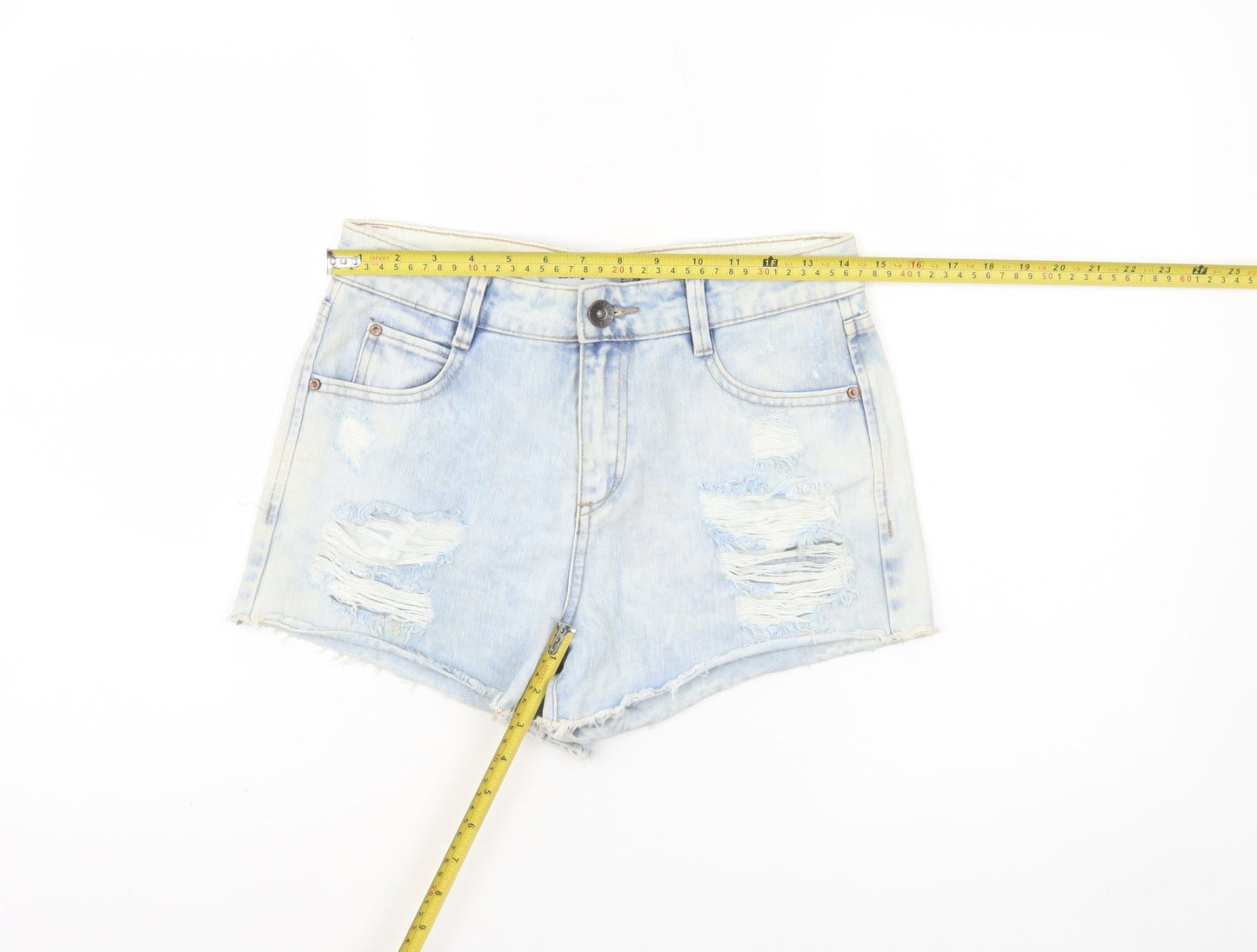 New Look Women's Blue Denim Hot Pants UK 10 Distressed Cotton Shorts