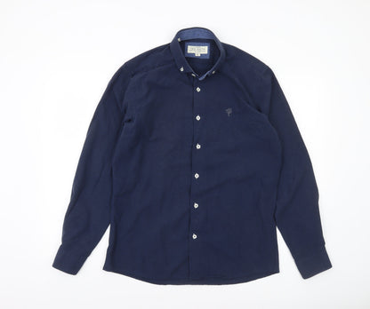 Ted Smith Men's Blue Slim Fit Long Sleeve Button-Up Shirt L