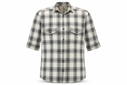 River Island Men's Black Check Button-Up Shirt 3/4 Sleeve Size L