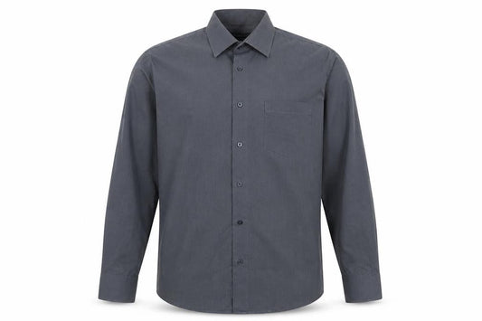 Front view of Dunnes Men’s Grey Regular Fit Long Sleeve Cotton Blend Shirt, size 17