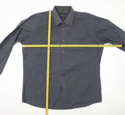 Dunnes Men’s Grey Regular Fit Long Sleeve Cotton Blend Shirt Size 17