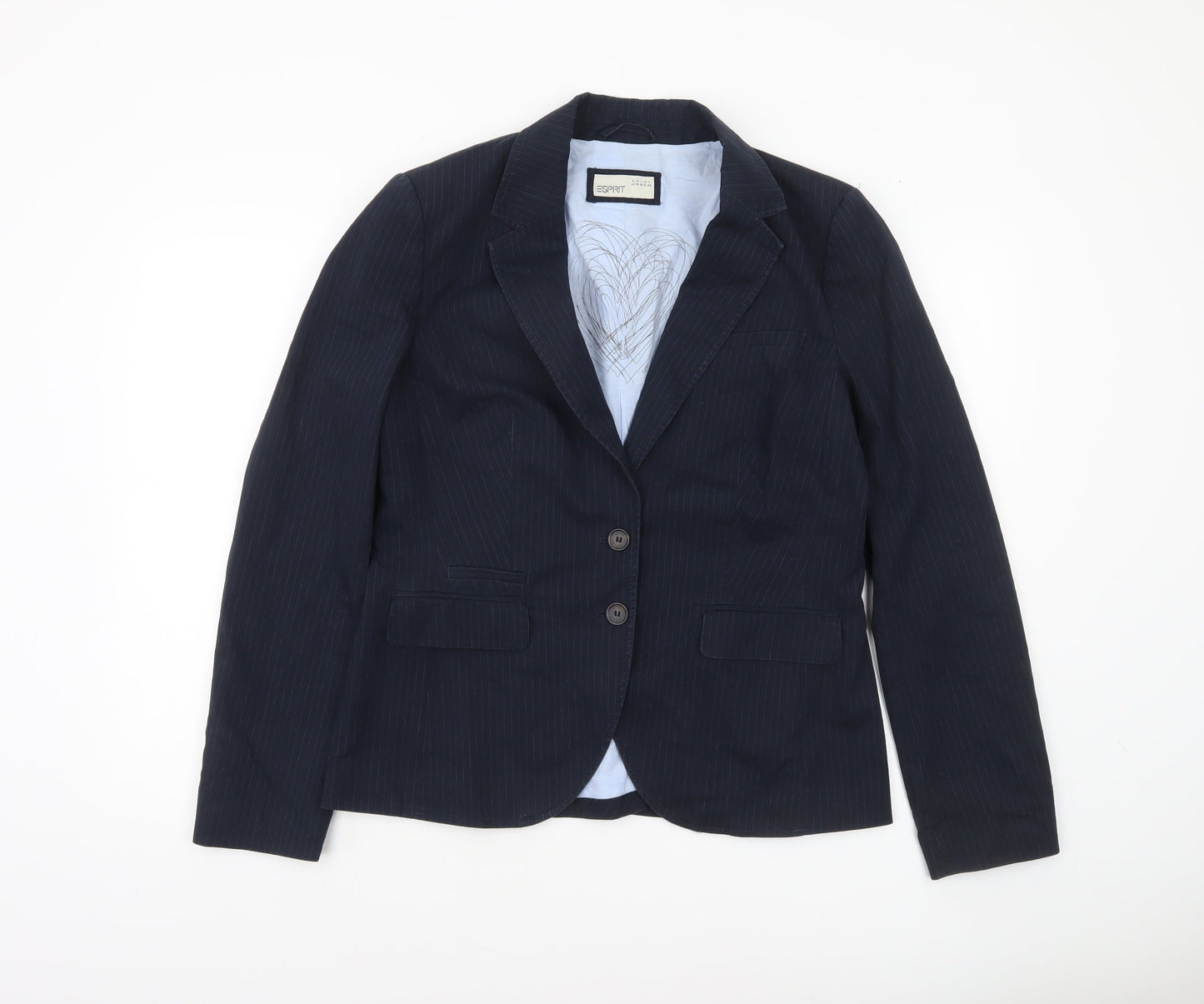 Esprit Women Blue Pinstripe Blazer UK 16 Classic Tailored Cotton Jacket