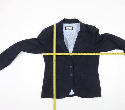 Esprit Women Blue Pinstripe Blazer UK 16 Classic Tailored Cotton Jacket