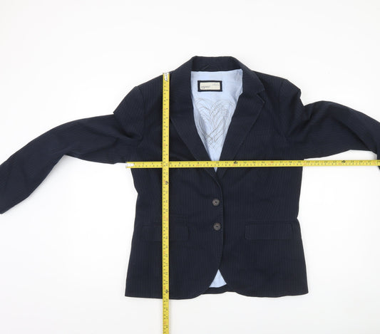 Esprit Women Blue Pinstripe Blazer UK 16 Classic Tailored Cotton Jacket