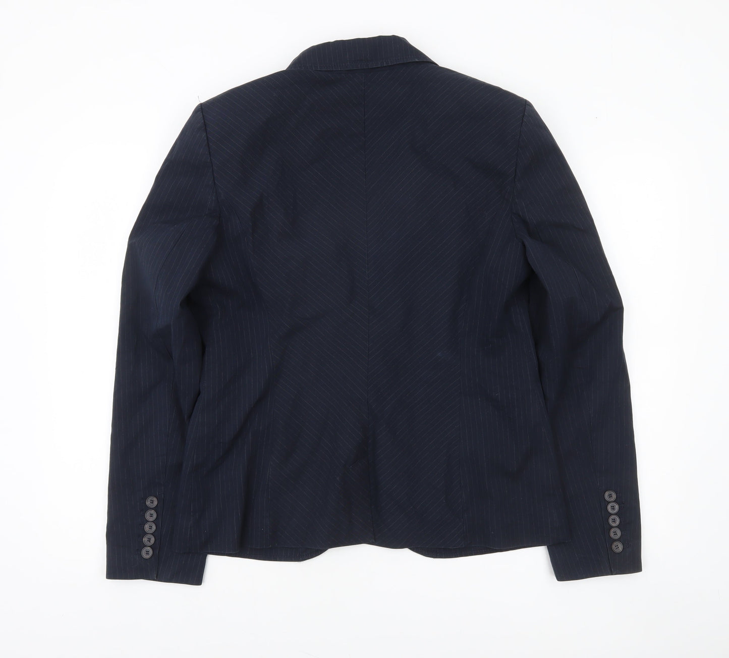 Esprit Women Blue Pinstripe Blazer UK 16 Classic Tailored Cotton Jacket