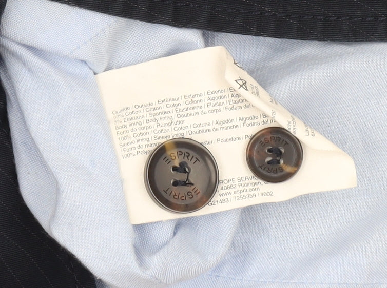 Esprit Women Blue Pinstripe Blazer UK 16 Classic Tailored Cotton Jacket