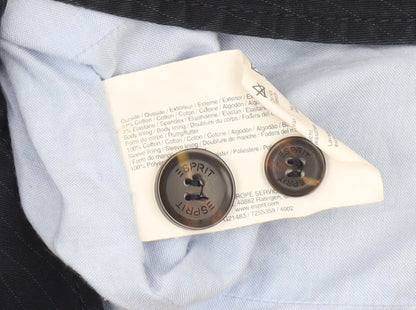 Esprit Women Blue Pinstripe Blazer UK 16 Classic Tailored Cotton Jacket