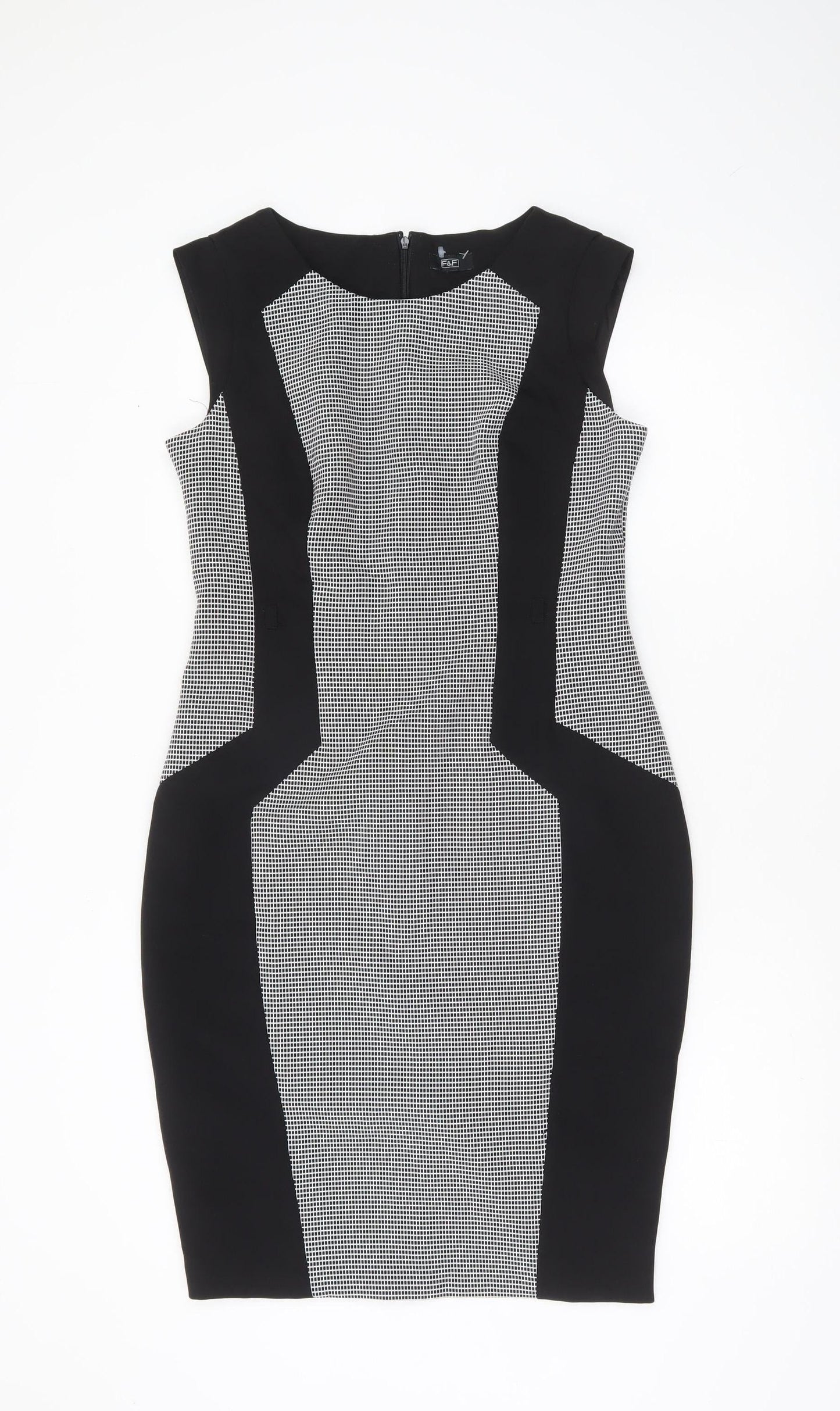 F&F Women’s Black Geometric Bodycon Knee Length Dress Size 10