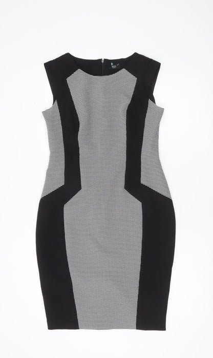 F&F Women’s Black Geometric Bodycon Knee Length Dress Size 10
