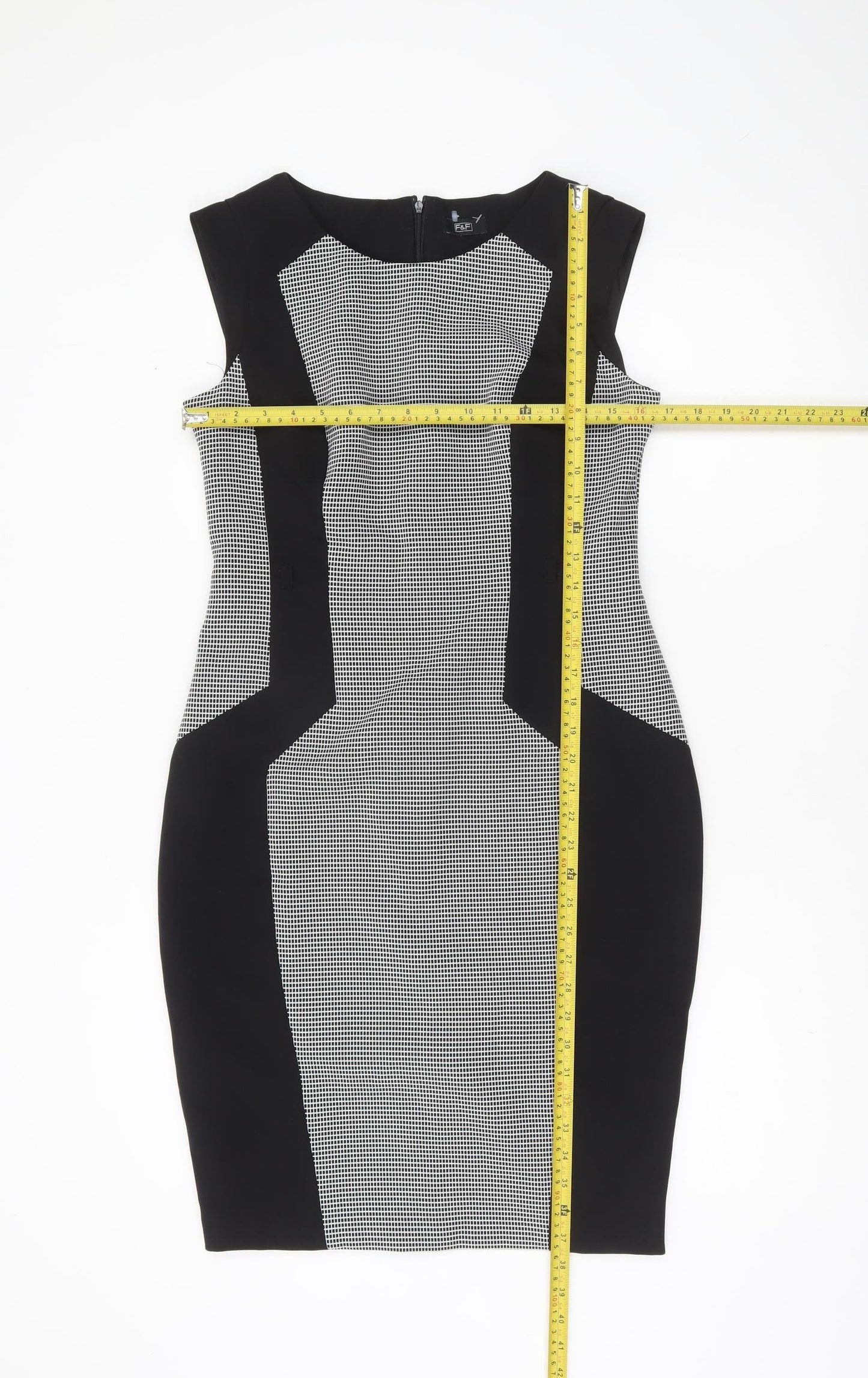 F&F Women’s Black Geometric Bodycon Knee Length Dress Size 10