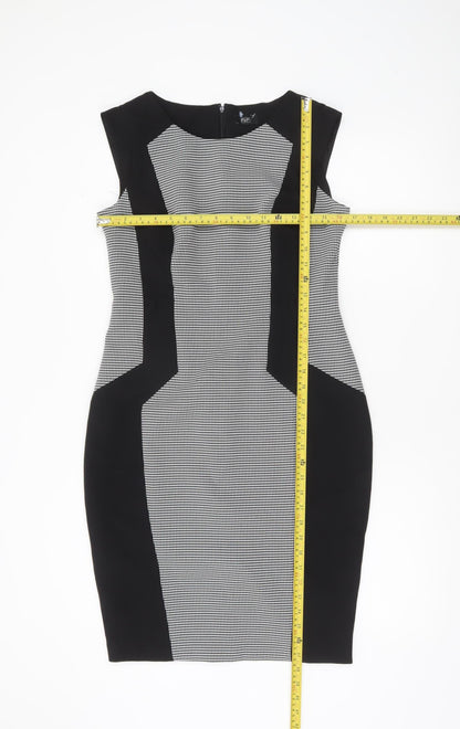 F&F Women’s Black Geometric Bodycon Knee Length Dress Size 10