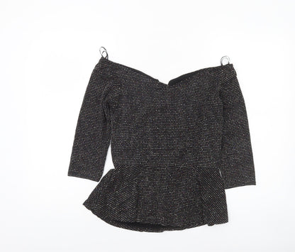 Quiz Women’s Black Glitter Off Shoulder Peplum Wrap Blouse UK 12