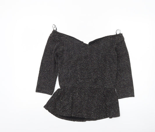 Quiz Women’s Black Glitter Off Shoulder Peplum Wrap Blouse UK 12