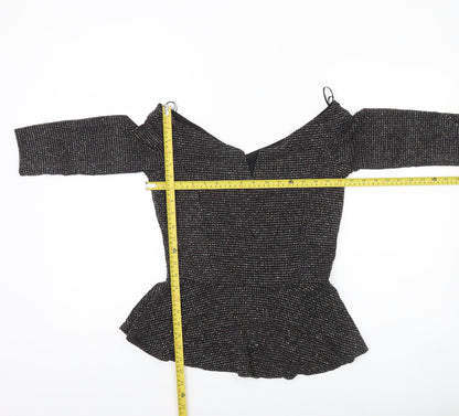 Quiz Women’s Black Glitter Off Shoulder Peplum Wrap Blouse UK 12