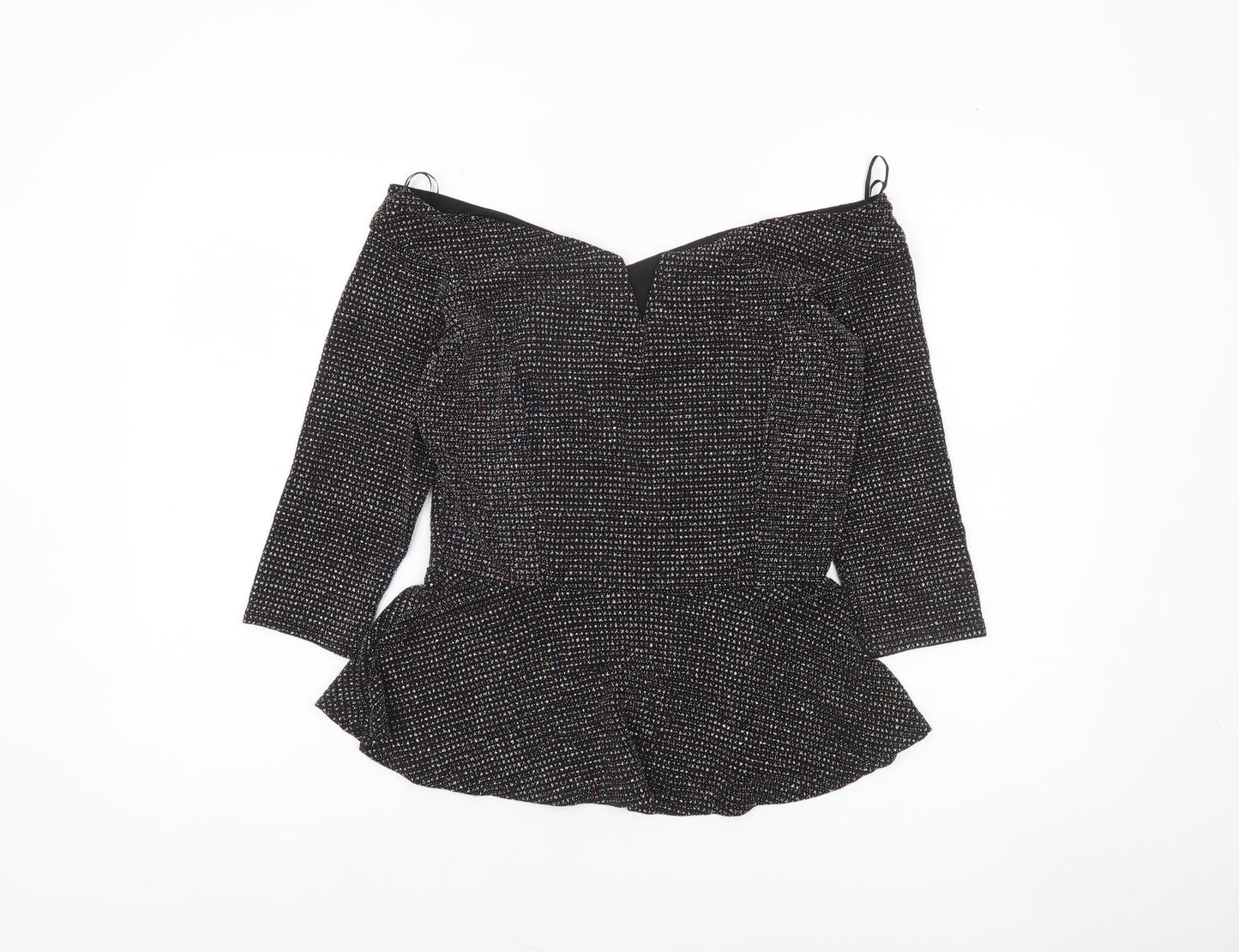 Quiz Women’s Black Glitter Off Shoulder Peplum Wrap Blouse UK 12