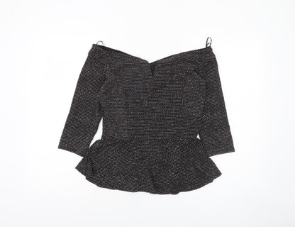 Quiz Women’s Black Glitter Off Shoulder Peplum Wrap Blouse UK 12