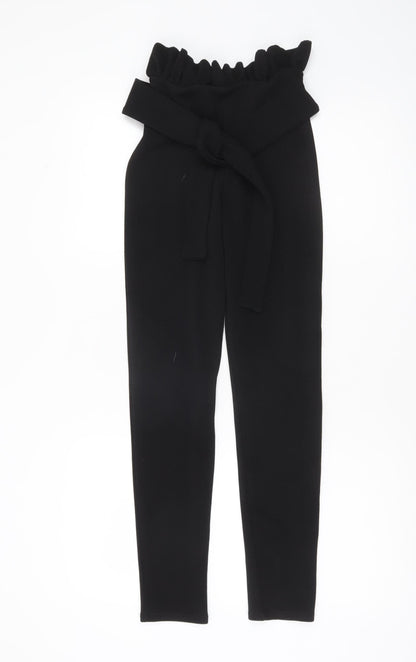 Womens UK Size 4 PRETTYLITTLETHING Slim Fit Paperbag Black Trousers