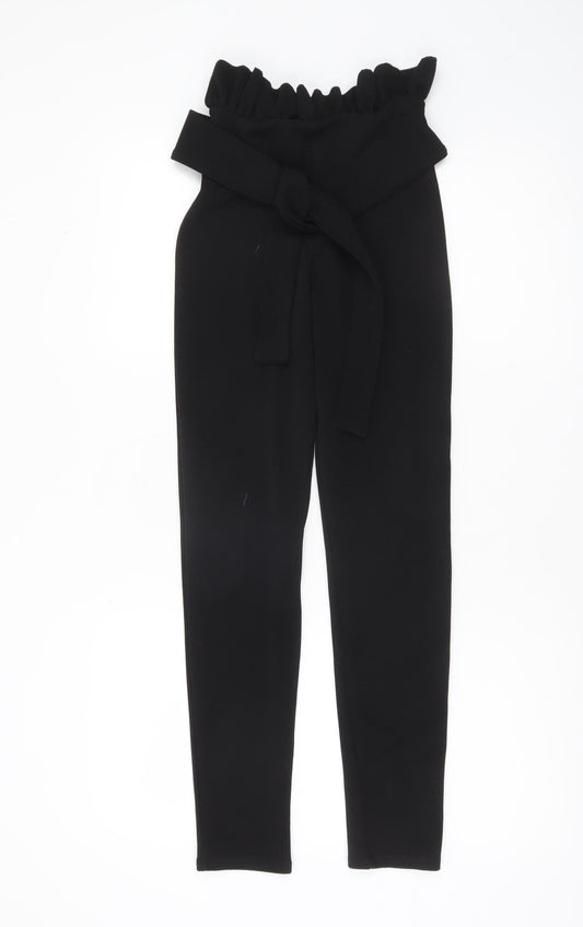 Womens UK Size 4 PRETTYLITTLETHING Slim Fit Paperbag Black Trousers