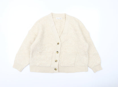 Gallery Womens Beige Wool Blend Chunky Knit Cardigan UK M