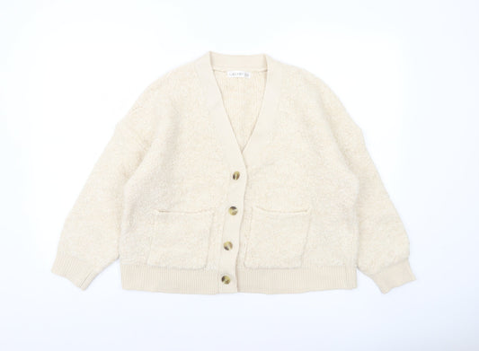 Gallery Womens Beige Wool Blend Chunky Knit Cardigan UK M