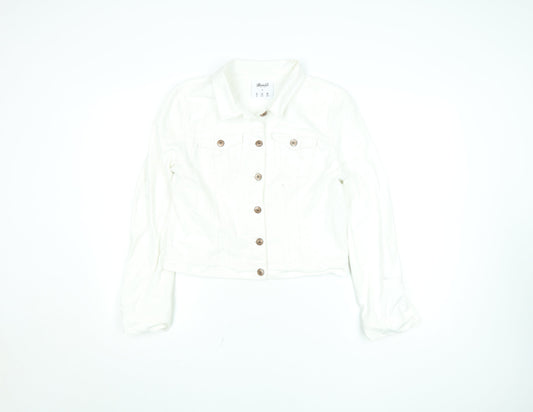 Denim Co. Women's White Size 14 Cropped Cotton Button Jacket