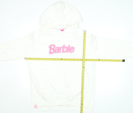 Barbie Women’s Ivory Pullover Hoodie Small – Logo Embroidered Cotton Blend