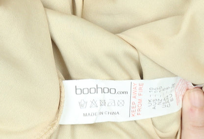 Boohoo Women’s Beige Blue Floral Embroidered Bodycon Dress Size 10