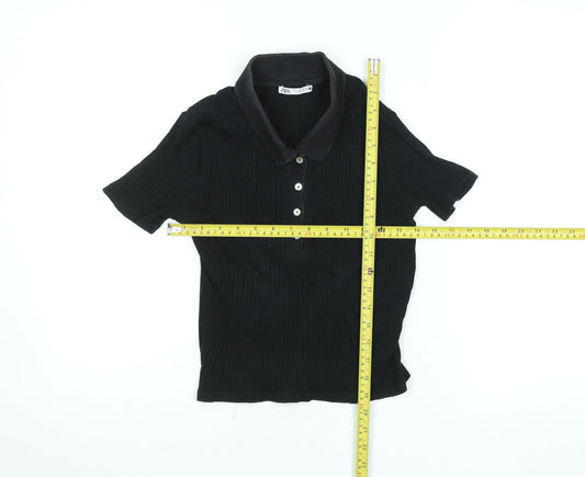 Womens UK Size S Zara Black Basic Polo