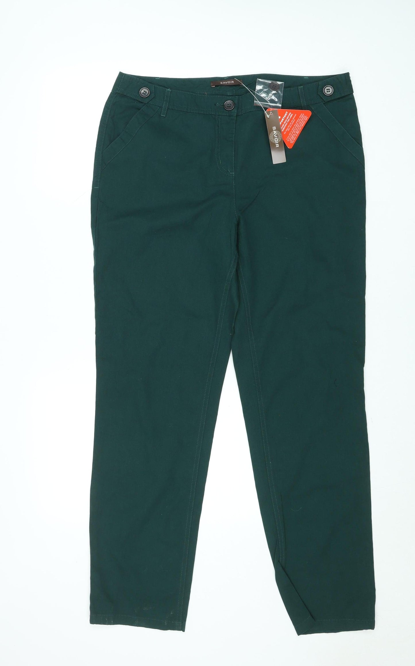 Savoir Womens Green Chino Trousers Size 12 Regular Fit Cotton Blend