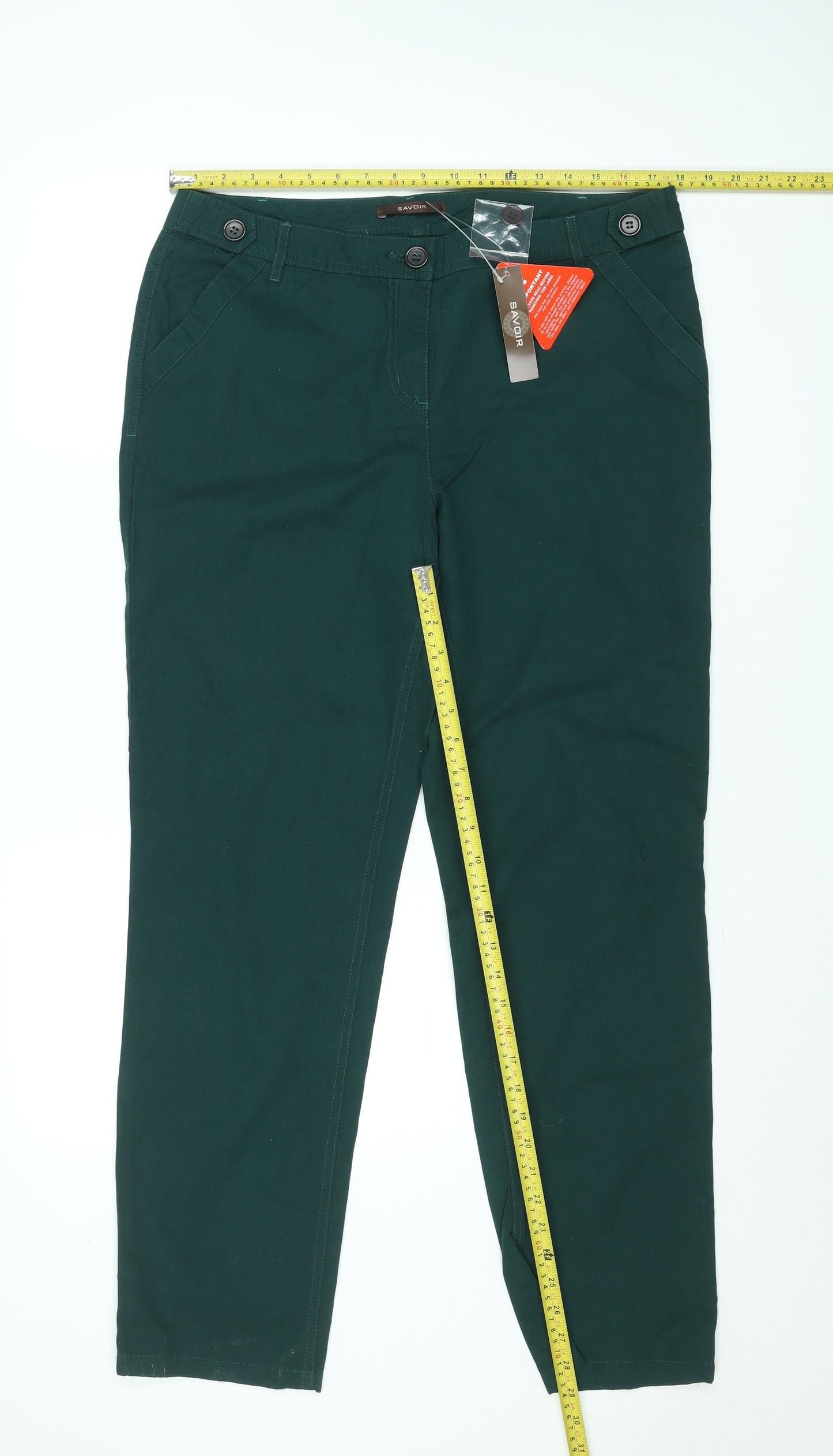 Savoir Womens Green Chino Trousers Size 12 Regular Fit Cotton Blend