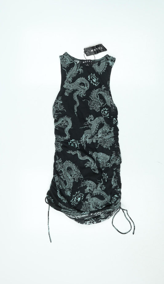 Motel Women’s Black Dragon Print Bodycon Mini Dress S